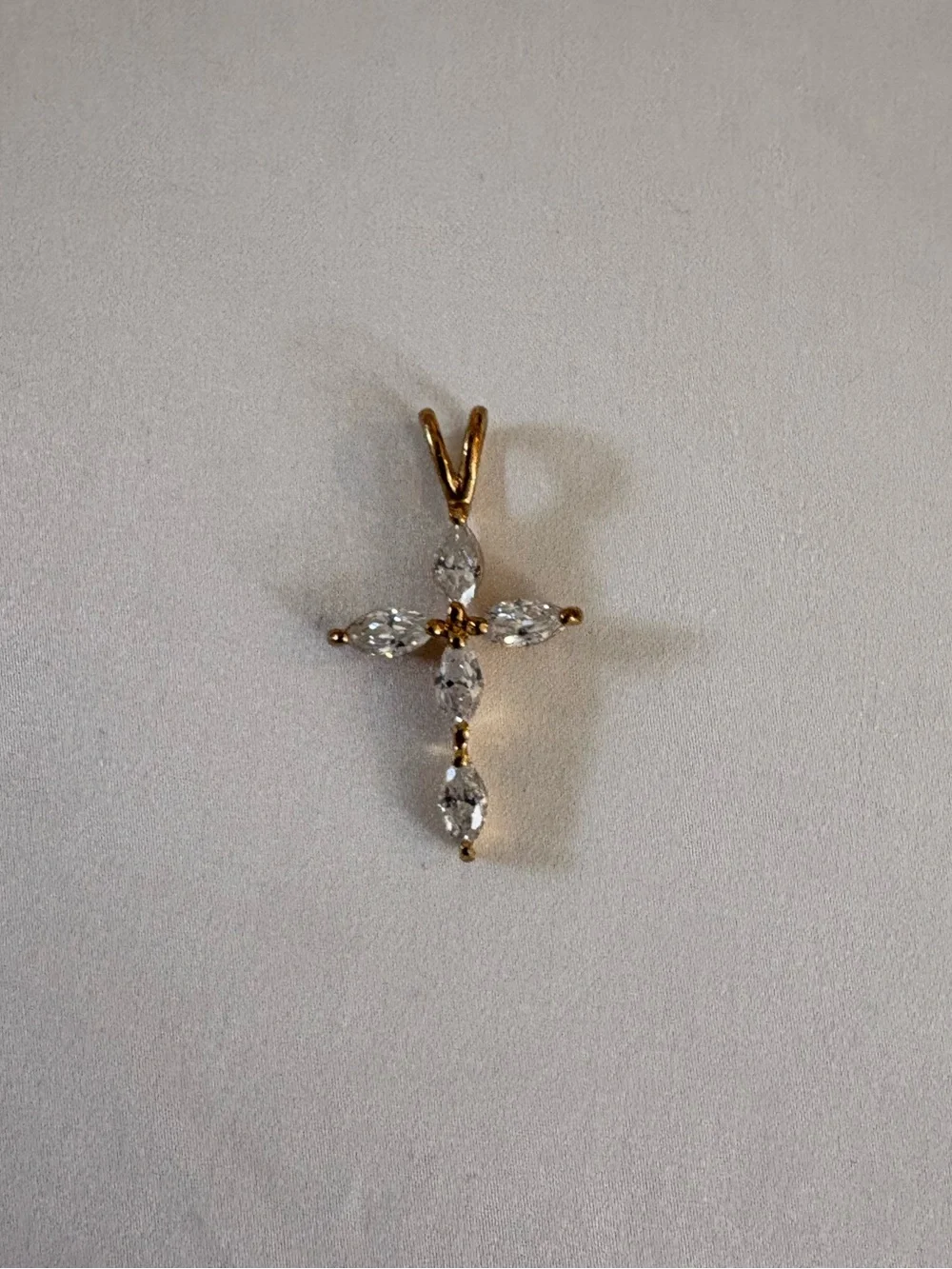 Gold-Tone Cross Pendant with Clear Marquise Stones - Women Jewelry